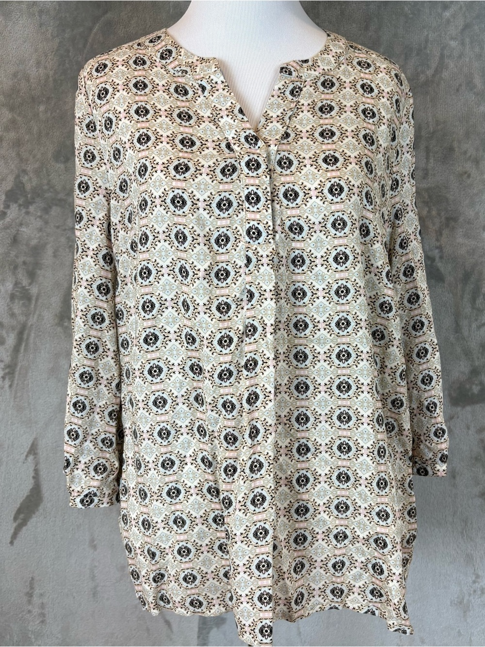 Kenar Lightweight Cream Patterned Button-Front Women's Blouse M Office